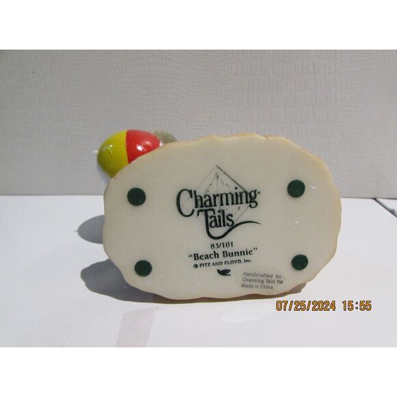 CHARMING TAILS 83/101 BEACH BUNNIE FITZ & FLOYD BUNNY RABBIT BEACH BALL SAND BOX - Picture 6 of 7